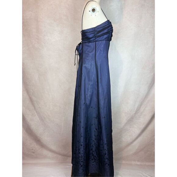 Vintage Celestial 90s Morgan & Co Formal Dress Blue Mesh Stars Whimsigoth Prom - Picture 9 of 11